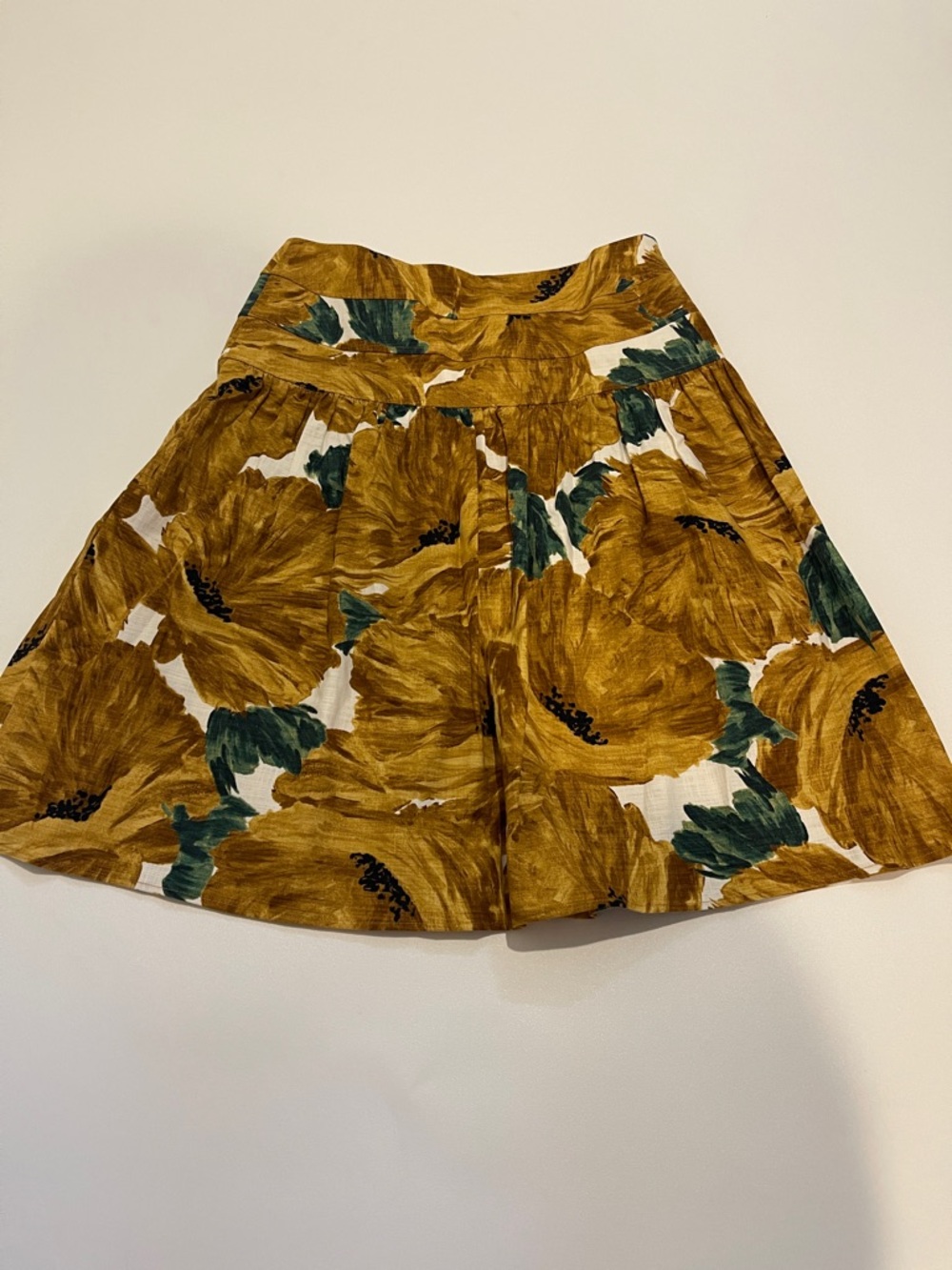 Etcetera High-Rise Floral Circle Skirt in Mustard Yellow